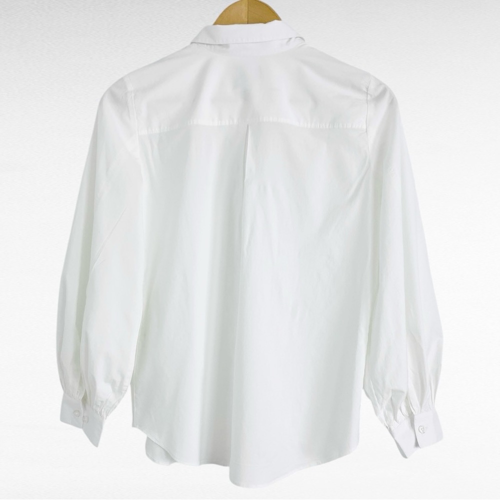 Chico’s | Crisp White Elegant Point Collar Long Puffed Sleeve Button Down Shirt - Picture 3 of 4